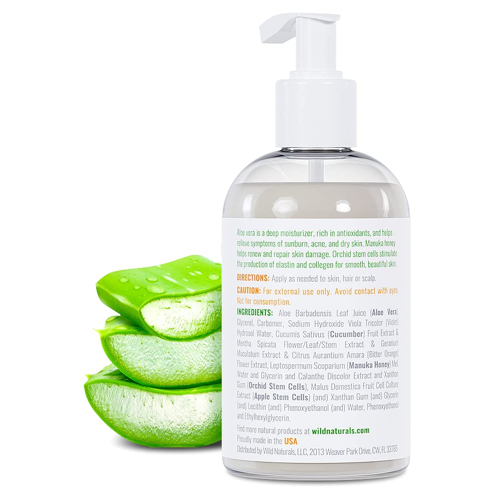 Wild Naturals 100% Pure Aloe Vera Gel with Manuka Honey – Organic Hydration for Face, Hair & Skin