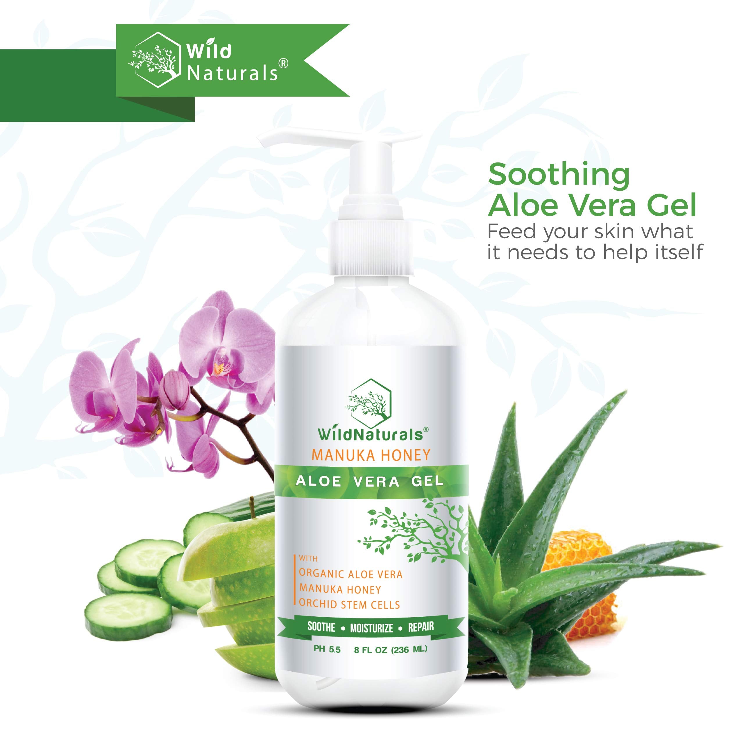 Wild Naturals 100% Pure Aloe Vera Gel with Manuka Honey – Organic Hydration for Face, Hair & Skin