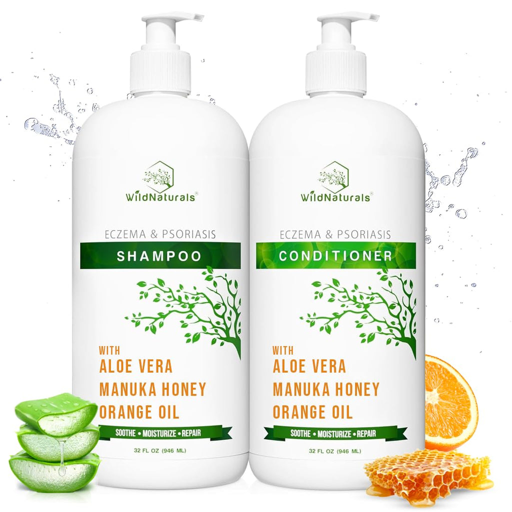 Wild Naturals Eczema & Psoriasis Shampoo Set for Dry, Itchy Scalp | Dandruff & Seborrheic Dermatitis Care