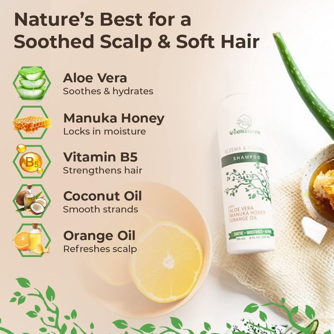 Wild Naturals Eczema & Psoriasis Shampoo – Hypoallergenic, Fragrance-Free Scalp Relief | pH 5.5