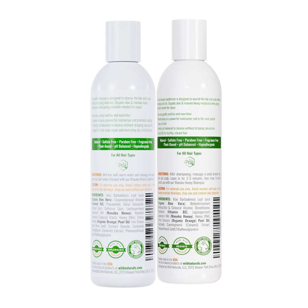 Wild Naturals Manuka Honey Shampoo & Conditioner – Soothing Moisturizing Set for Color-Safe Curly Hair