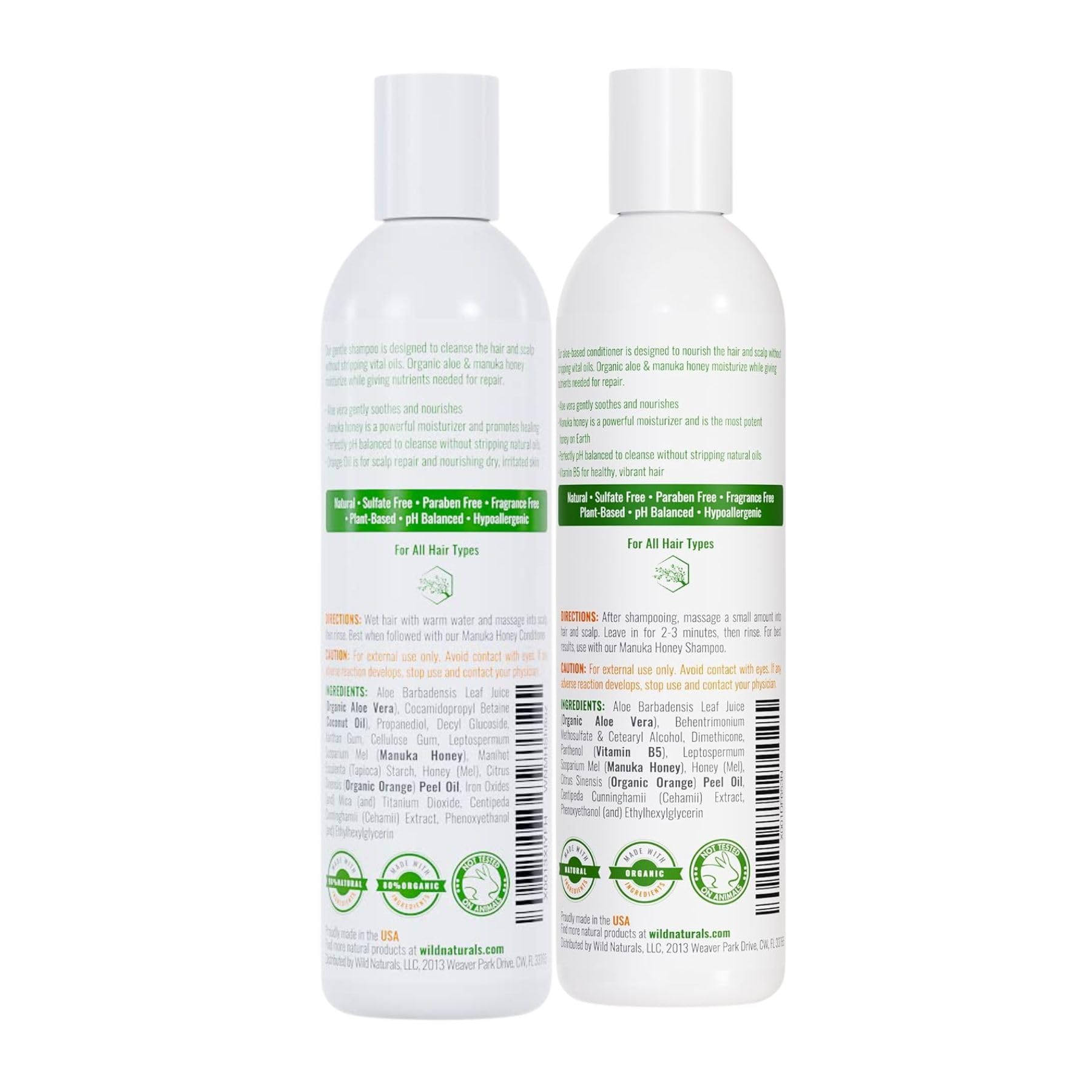 Wild Naturals Manuka Honey Shampoo & Conditioner – Soothing Moisturizing Set for Color-Safe Curly Hair