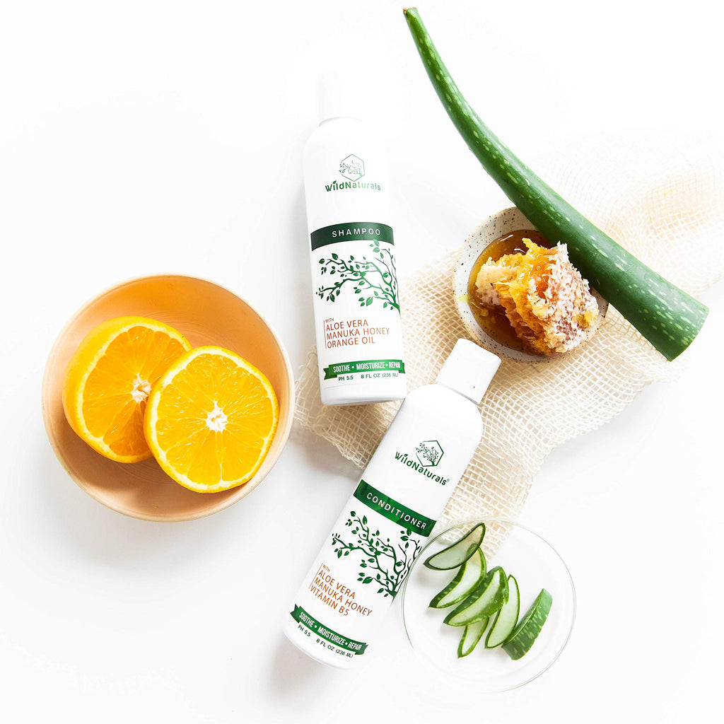 Wild Naturals Manuka Honey Shampoo & Conditioner – Soothing Moisturizing Set for Color-Safe Curly Hair