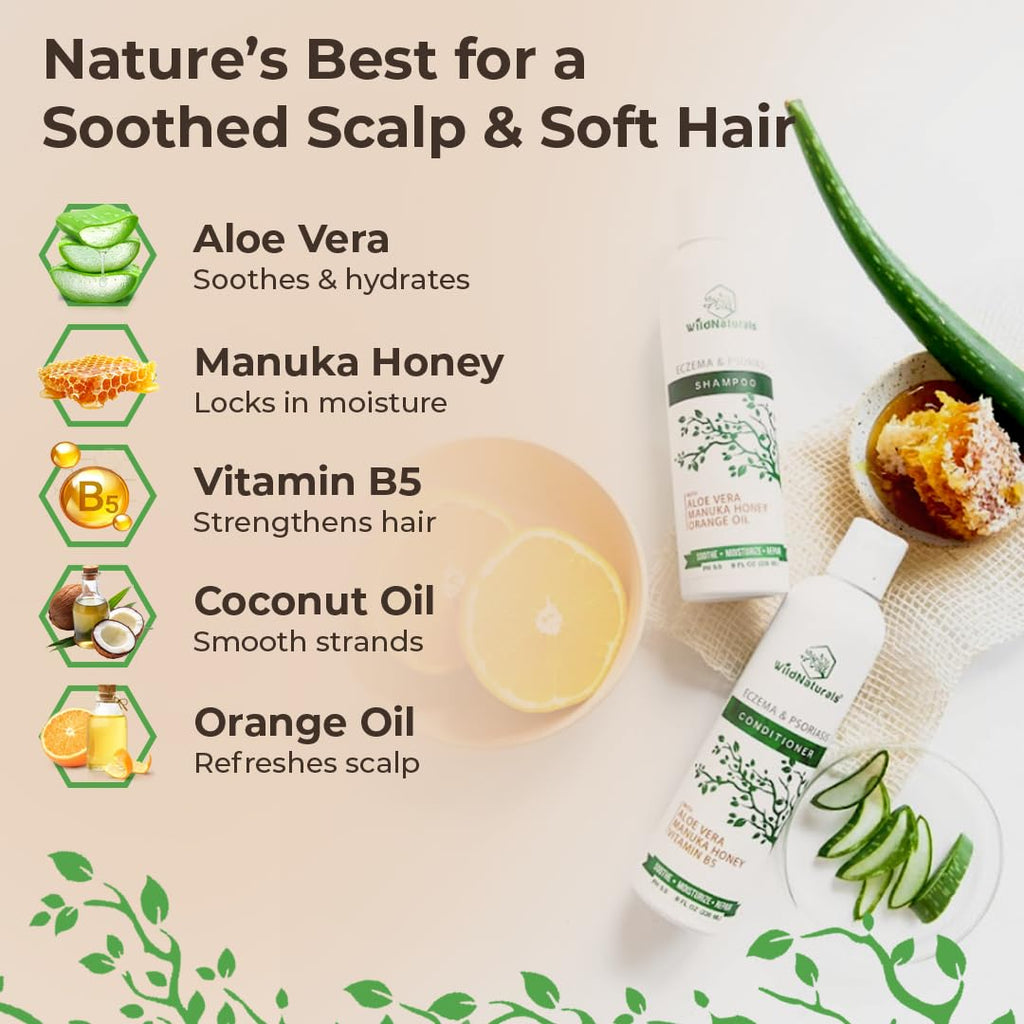 Wild Naturals Eczema & Psoriasis Shampoo Set for Dry, Itchy Scalp | Dandruff & Seborrheic Dermatitis Care