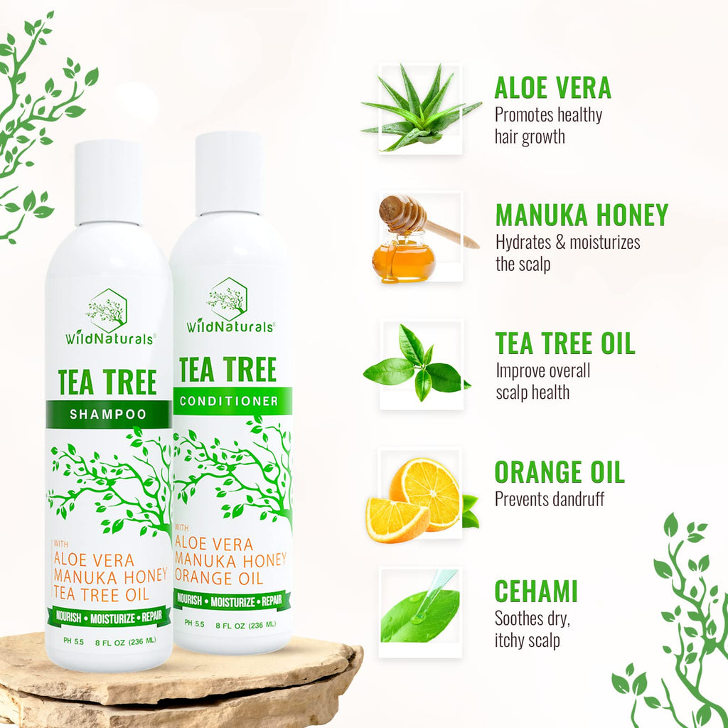 Wild Naturals Tea Tree Oil Shampoo & Conditioner Set – Dry Scalp Relief & Anti-Dandruff for All Hair Types