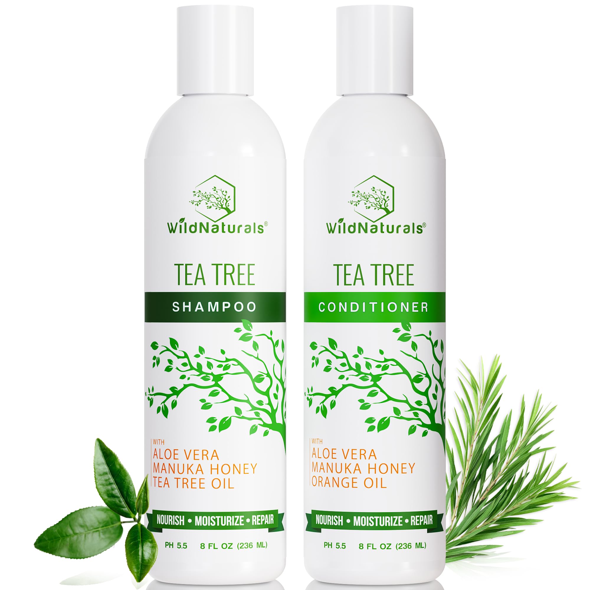 Wild Naturals Tea Tree Oil Shampoo & Conditioner Set – Dry Scalp Relief & Anti-Dandruff for All Hair Types