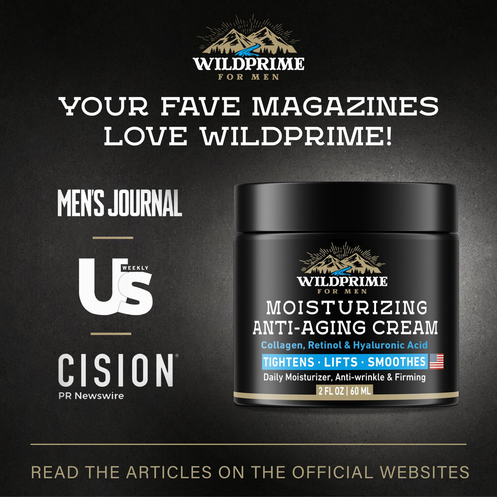 WildPRIME Men's Face Moisturizer Cream - Anti-Aging, Hyaluronic Acid & Avocado Oil - Made in USA