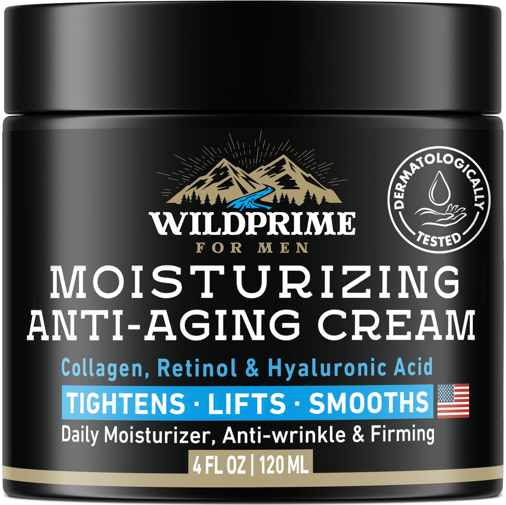 WildPRIME Men's Face Moisturizer Cream – Anti-Aging, Hyaluronic Acid, Avocado Oil – 4 oz USA Made