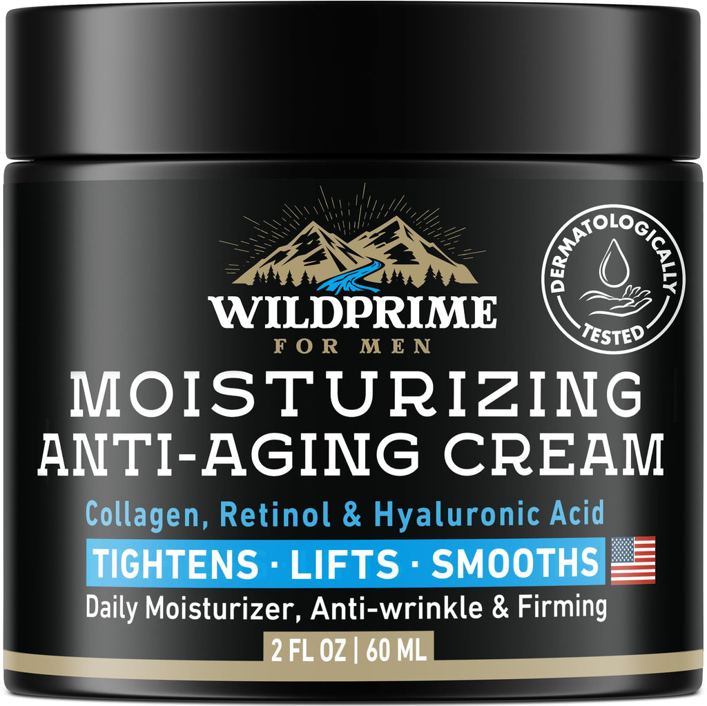 WildPRIME Men's Face Moisturizer Cream - Anti-Aging, Hyaluronic Acid & Avocado Oil - Made in USA