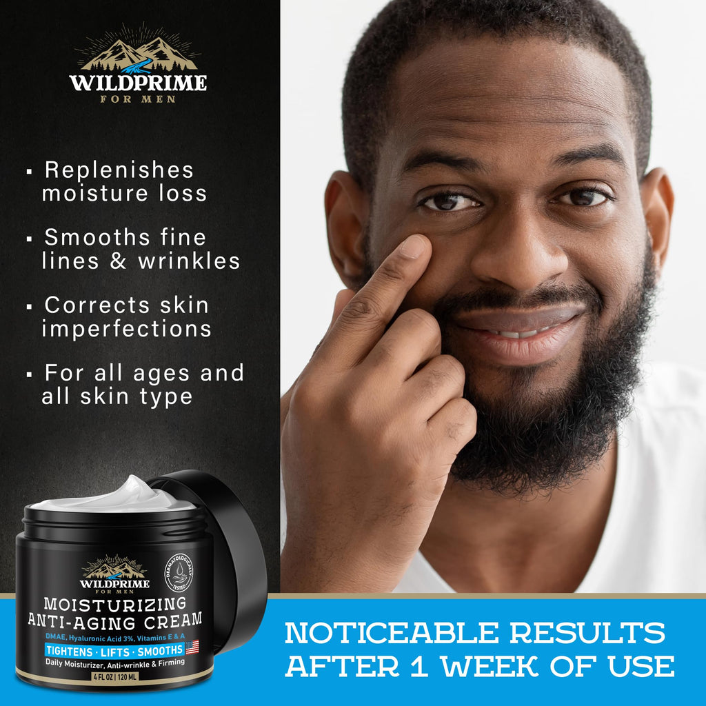 WildPRIME Men's Face Moisturizer Cream – Anti-Aging, Hyaluronic Acid, Avocado Oil – 4 oz USA Made