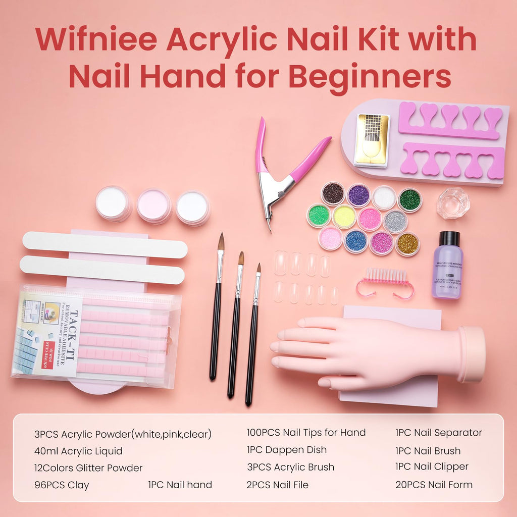 Wilfniee Practice Hand for Acrylic Nails Kit — Flexible Nail Mannequin for Beginners