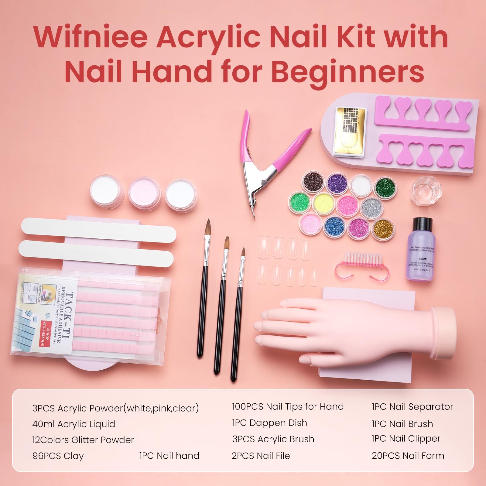 Wilfniee Practice Hand for Acrylic Nails Kit — Flexible Nail Mannequin for Beginners