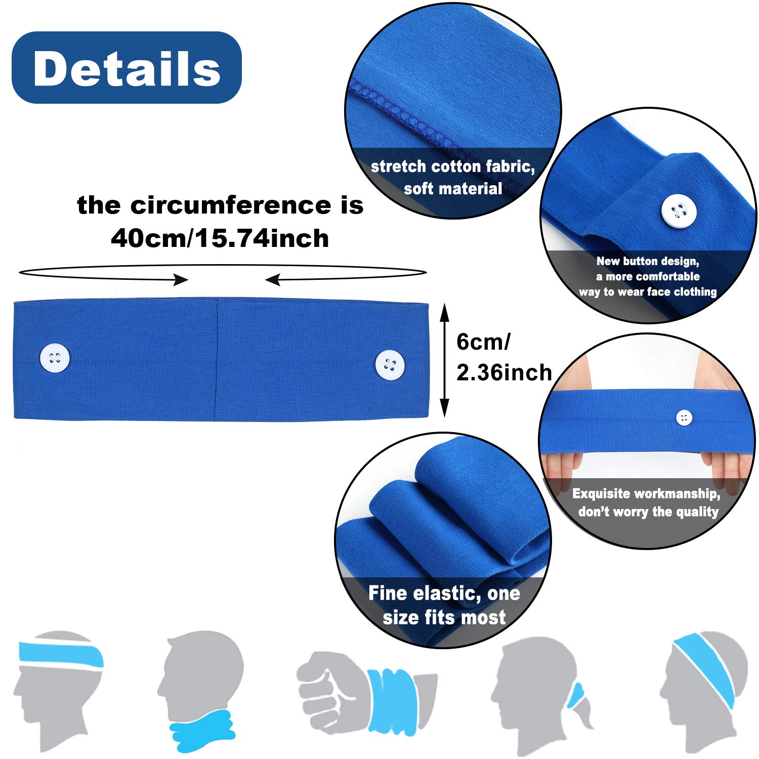 WillBond 12 Pcs Nurse Headbands with Buttons — Non-Slip, Elastic Ear Protection