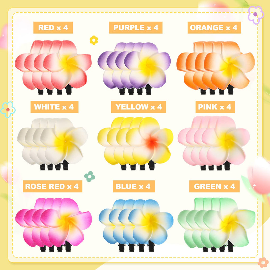 WILLBOND 36-Pack Hawaiian Plumeria Hair Clips – Foam Frangipani Hairpins for Bridal, Luau, Beach & Vacation