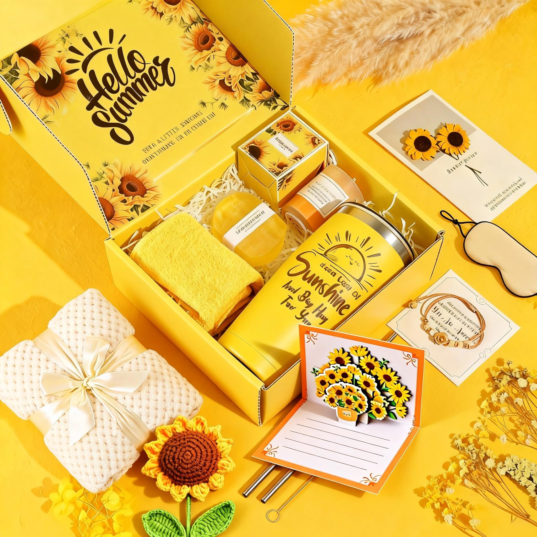 WILZEIMY Sunshine Gift Basket for Women – 15-Piece Sunflower Cheer Up Box