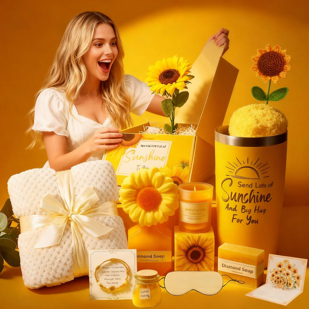 WILZEIMY Sunshine Gift Basket for Women – 15-Piece Sunflower Cheer Up Box