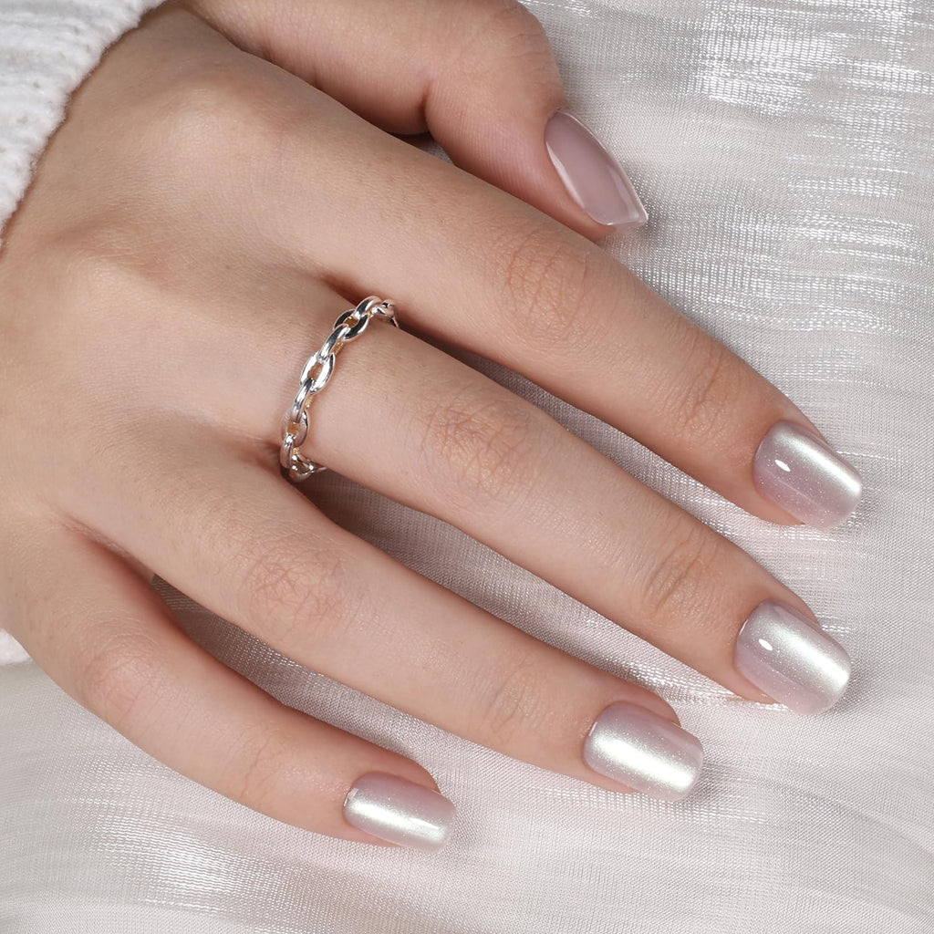 WiniBeauty Cat Eye Press On Nails Square – Moonlit Pearl, 30 Nails in 15 Sizes