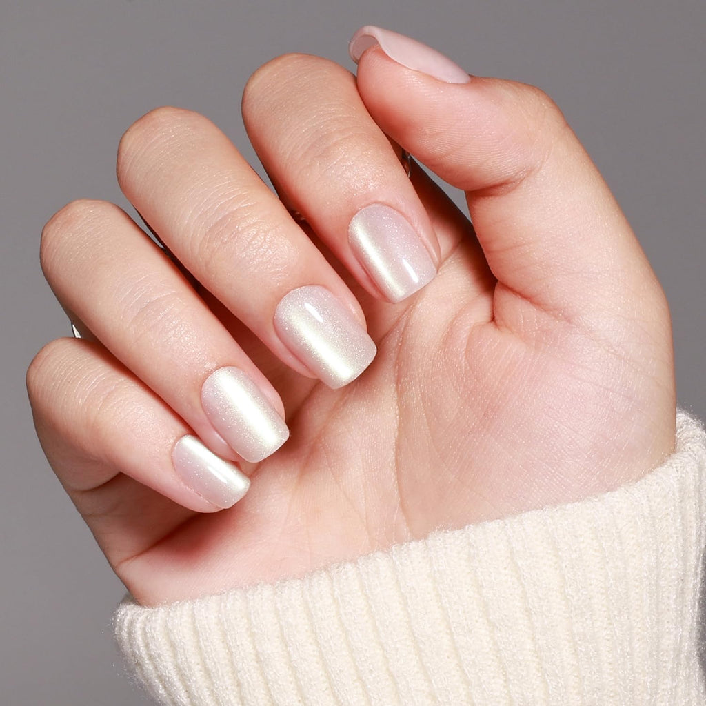WiniBeauty Cat Eye Press On Nails Square – Moonlit Pearl, 30 Nails in 15 Sizes