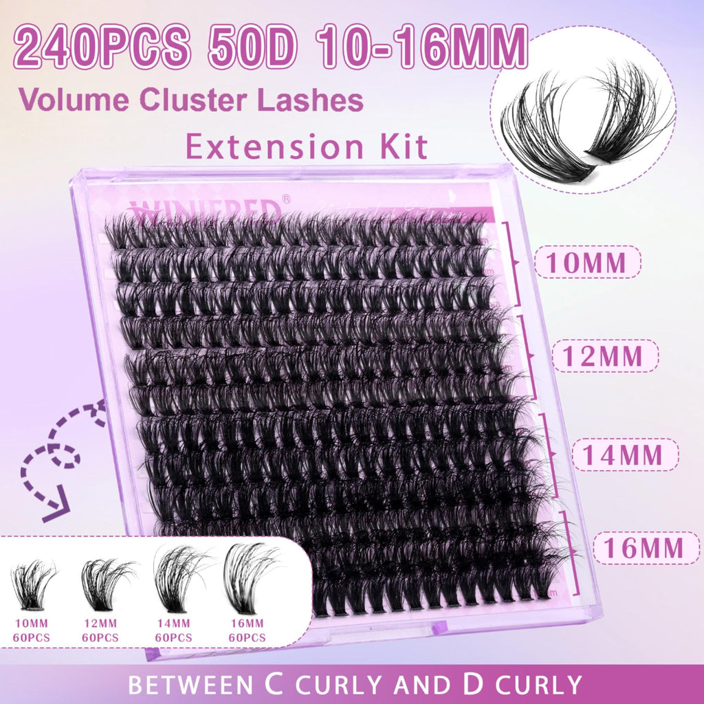 Winifred Lash Extension Kit – 50D Clusters 10–16mm with Bond & Seal