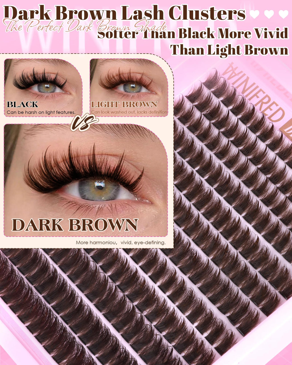 Winifred Brown Lash Clusters Kit – Wispy, Spiky 204pcs DIY Eyelash Extensions (12-18mm)