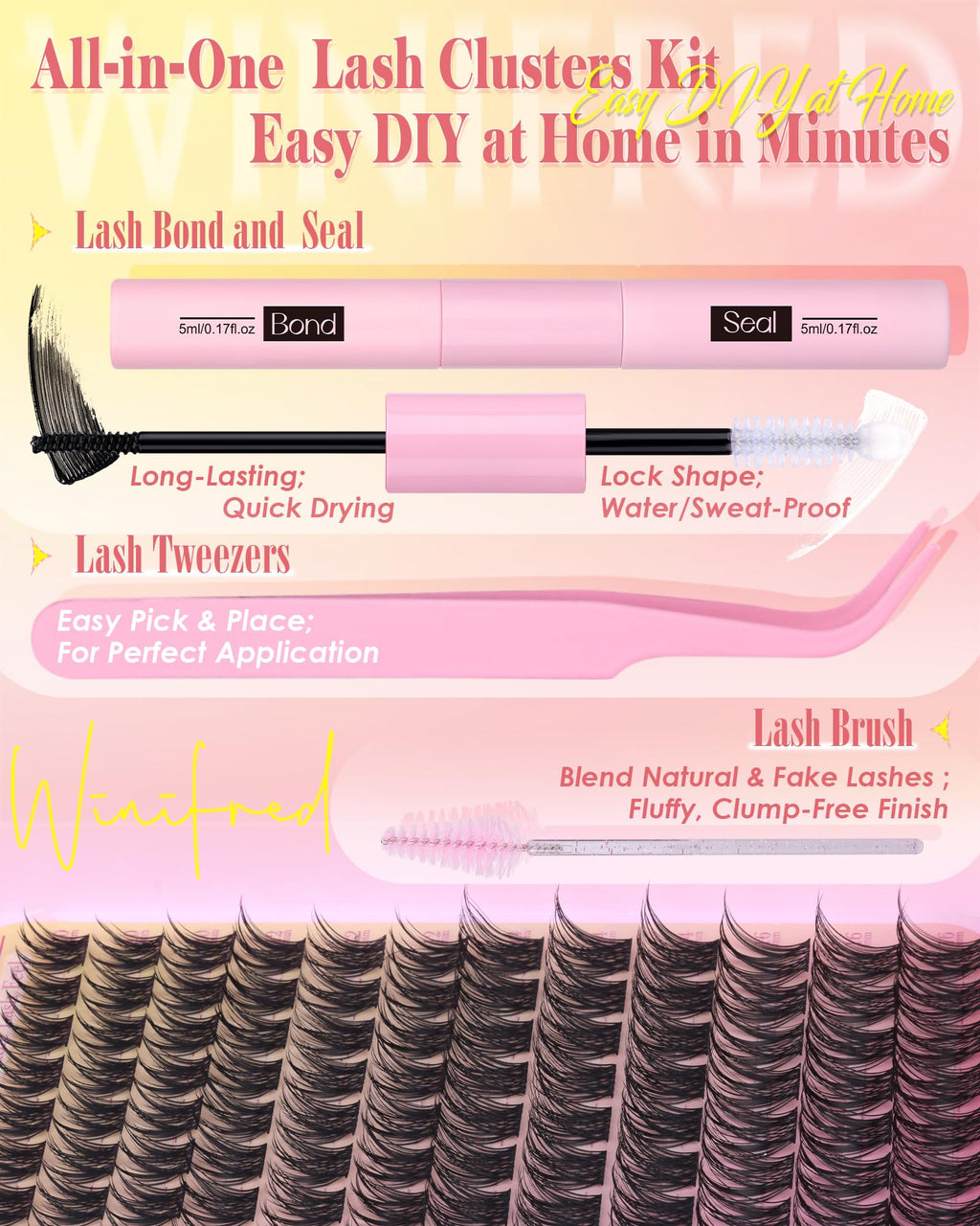 Winifred Lash Clusters Kit – Wispy Natural Lashes, DIY 10-16mm C-Curve