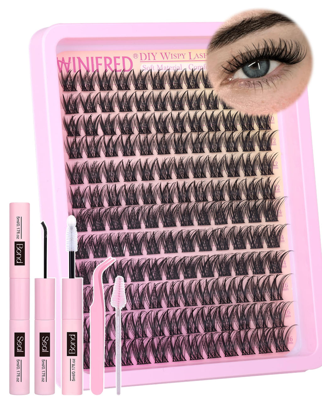 Winifred Lash Clusters Kit – Wispy Natural Lashes, DIY 10-16mm C-Curve