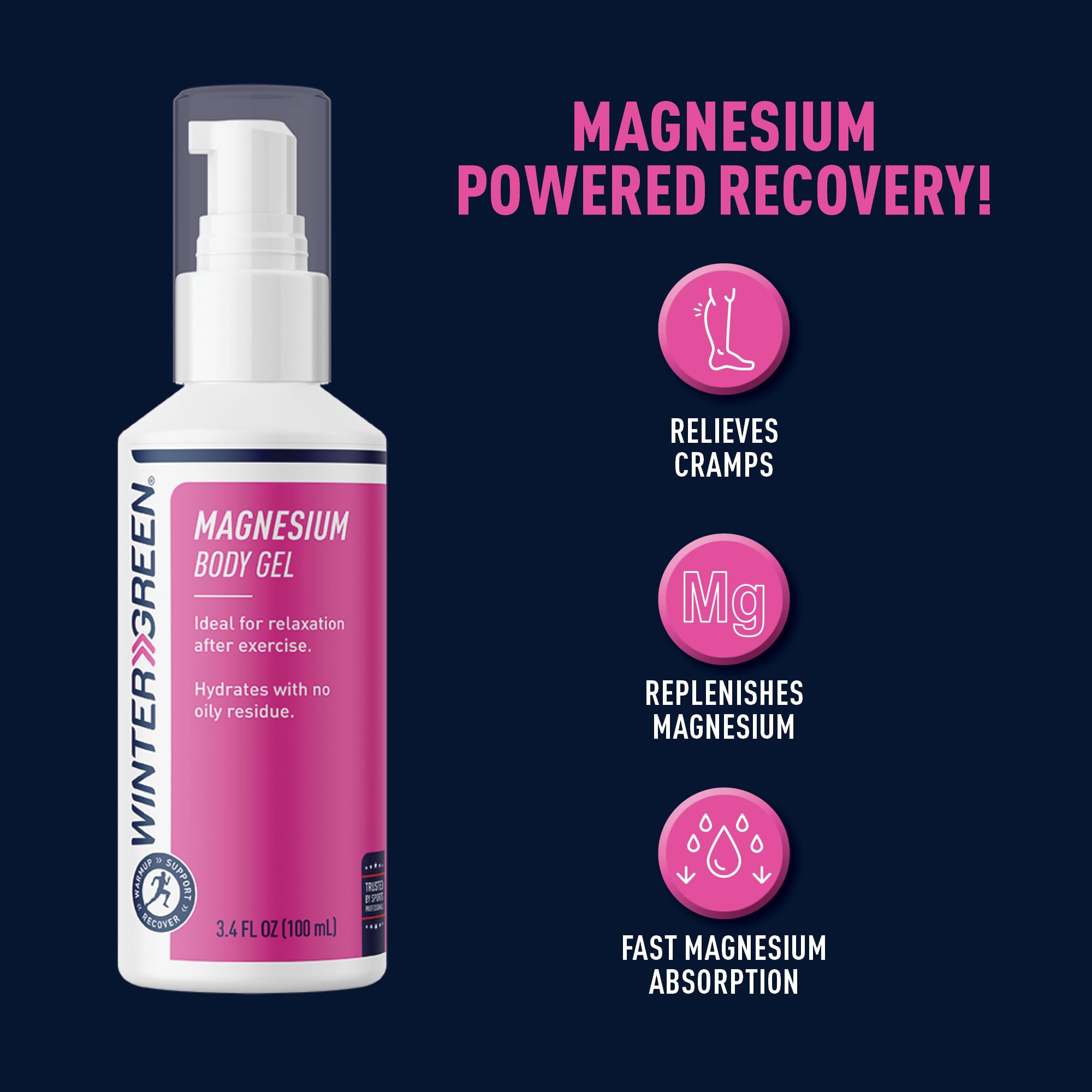 Wintergreen Magnesium Body Gel – 3.4 oz with Pure Magnesium, Arnica & Wintergreen Oils | Non-Greasy Massage Gel