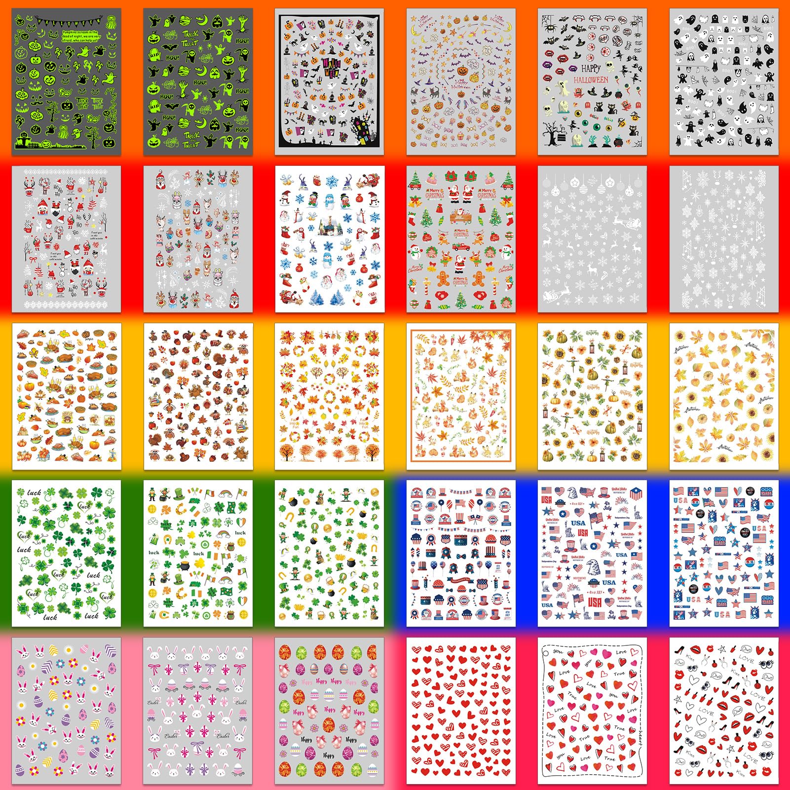 Winthrop 30 Sheets 7 Holiday Nail Art Stickers – Year‑Round DIY Nail Decals