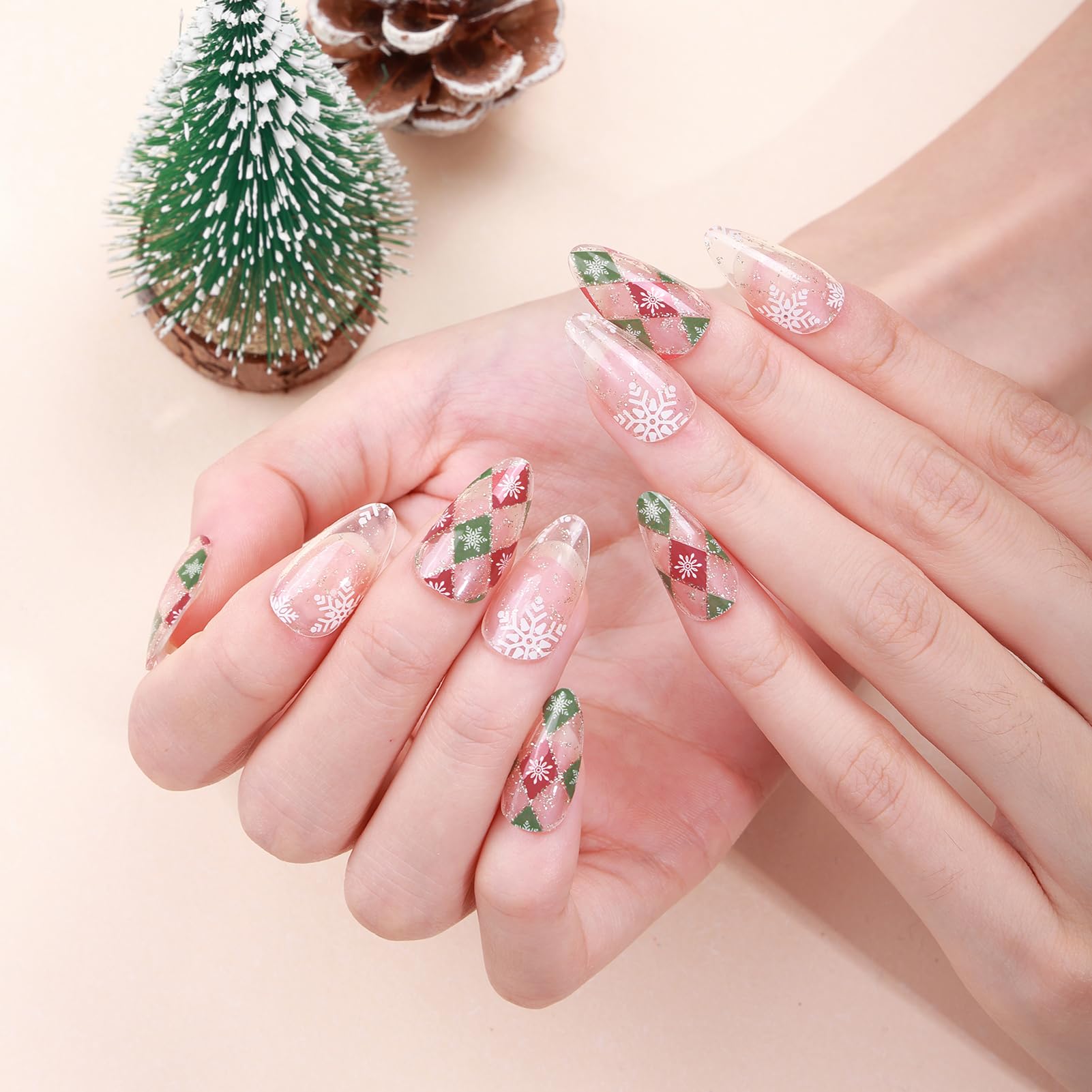 Winthrop 6 Sheets Christmas Nail Wraps — Glitter Grid Nail Art, Self-Adhesive Xmas Decals (+1 Nail File)