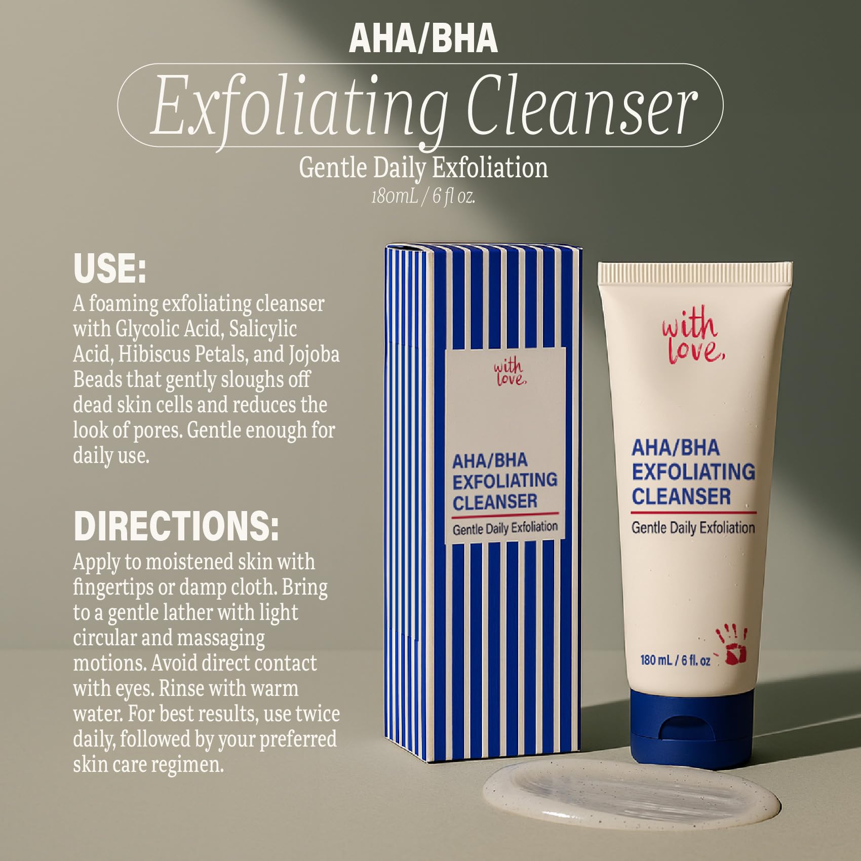 With Love AHA/BHA Daily Exfoliating Face Wash - Gentle Acne-Prone Skin Cleanser