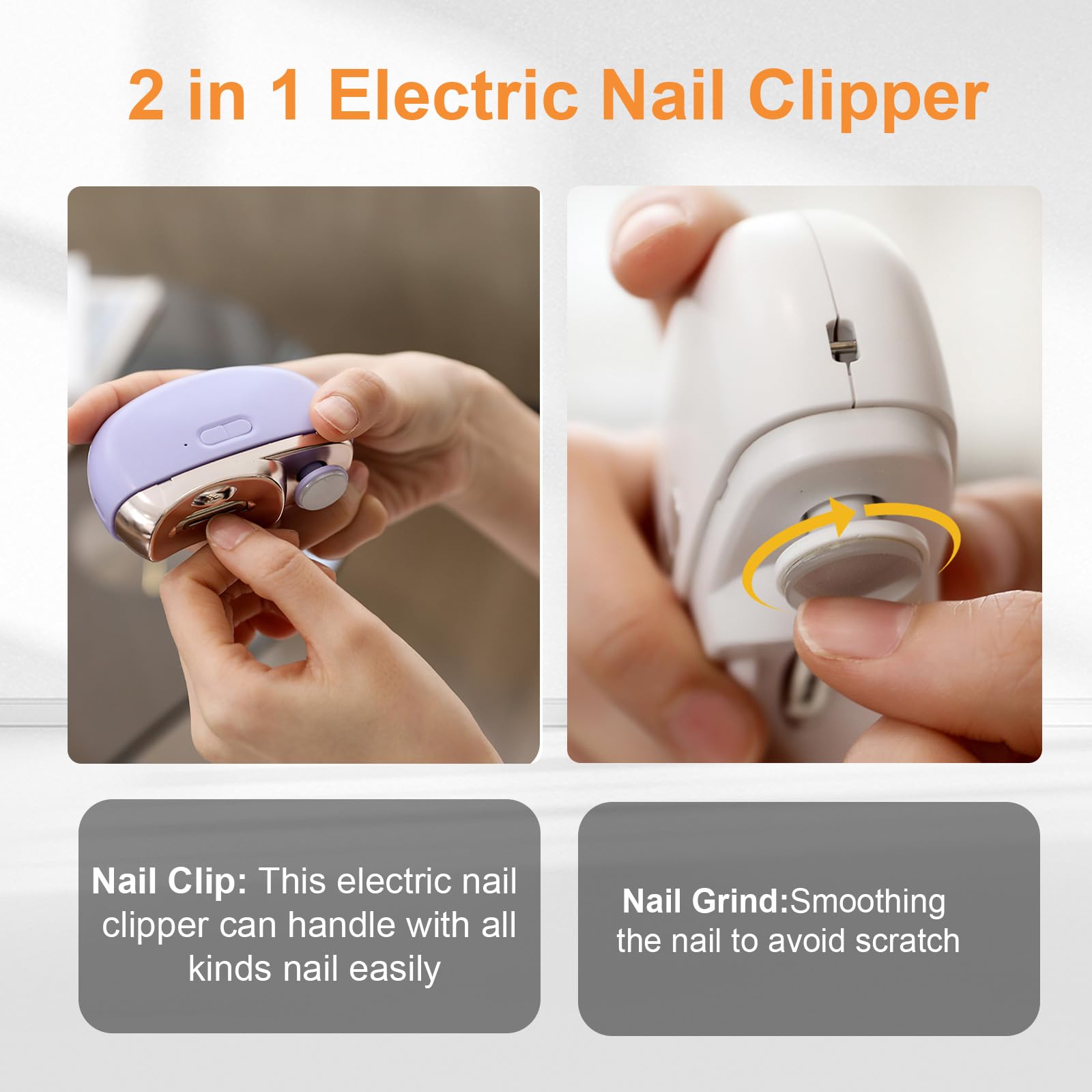 witpiny Easyclip Smart Nail Clipper - 3-in-1 Electric Nail Clippers with LED Light (Gray)