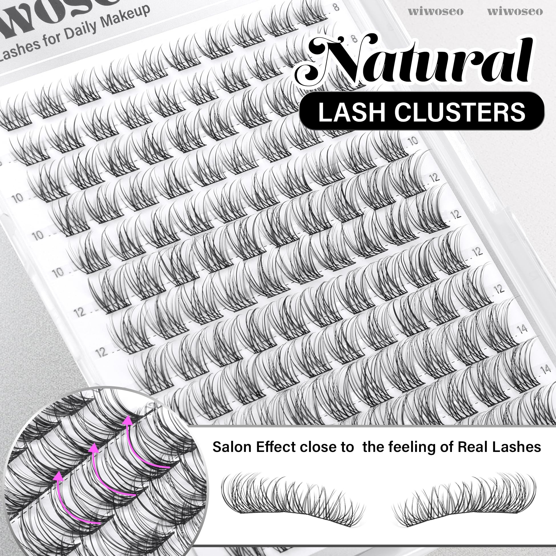 wiwoseo Natural Lash Clusters 8-14mm Wispy Lashes — Beginner-Friendly Short Band