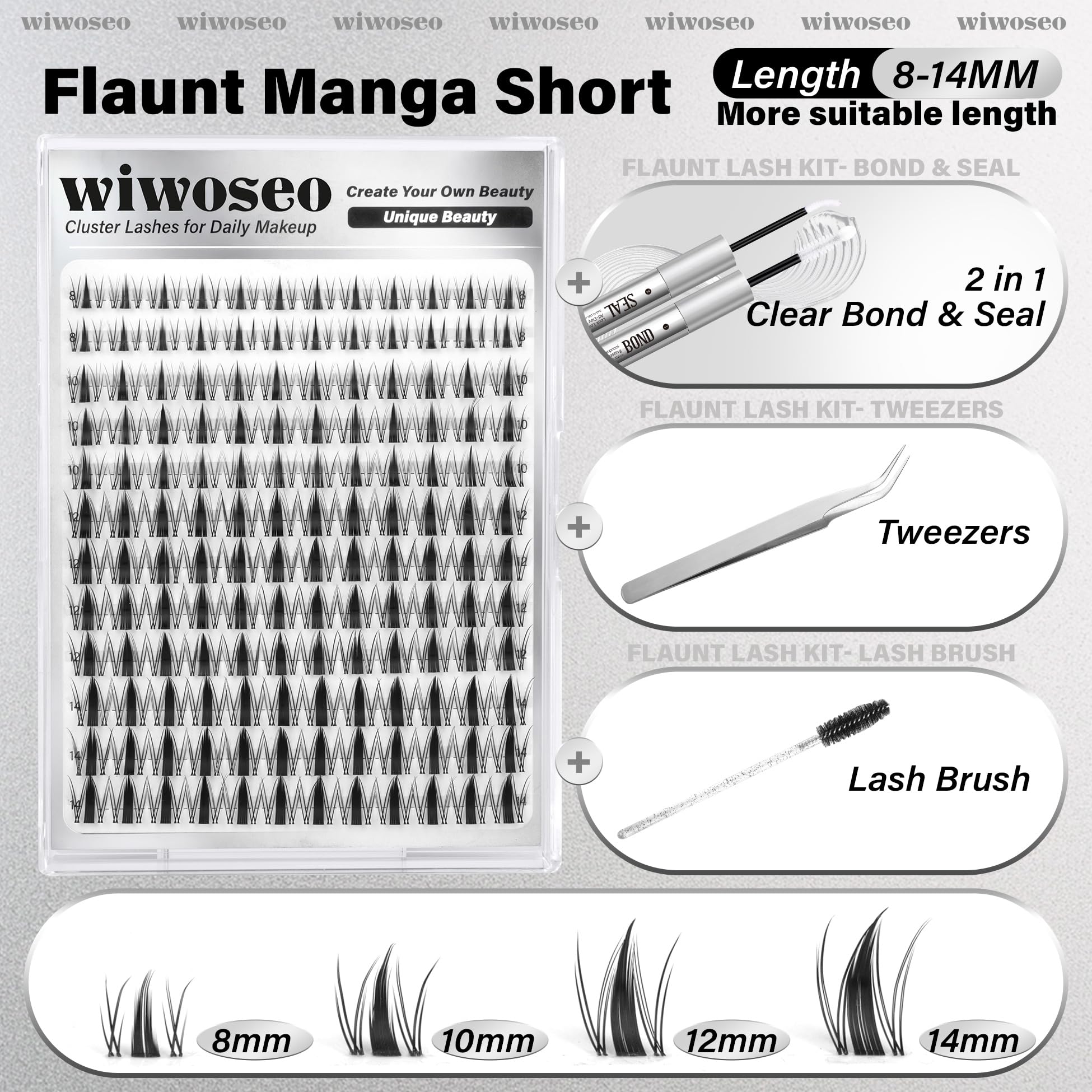 wiwoseo Flaunt Manga Lash Clusters Kit – Fairy Spiky Lashes, 8–14mm, Beginner Friendly