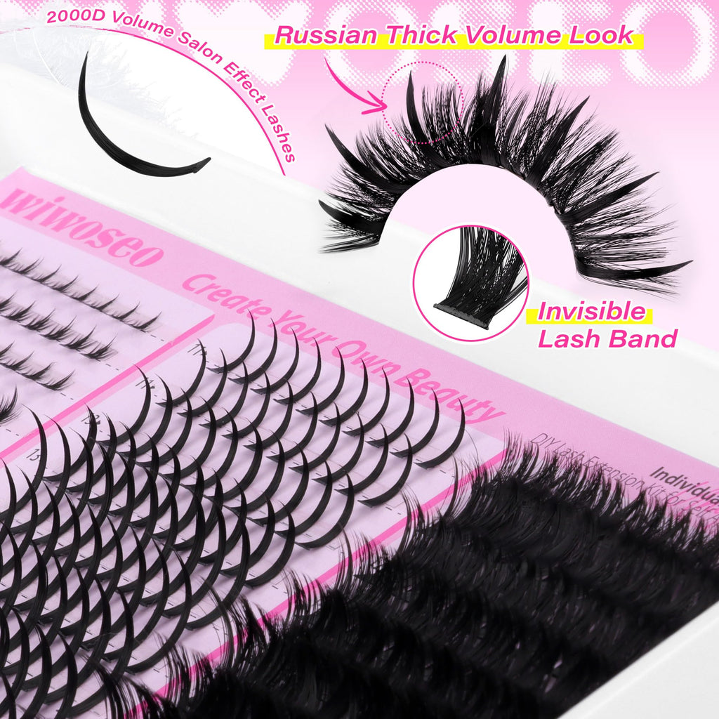 wiwoseo Bottom Lash Clusters with Spikes Kit | 200D D-Curl Lash Extensions, Bond & Seal, Beginner Friendly
