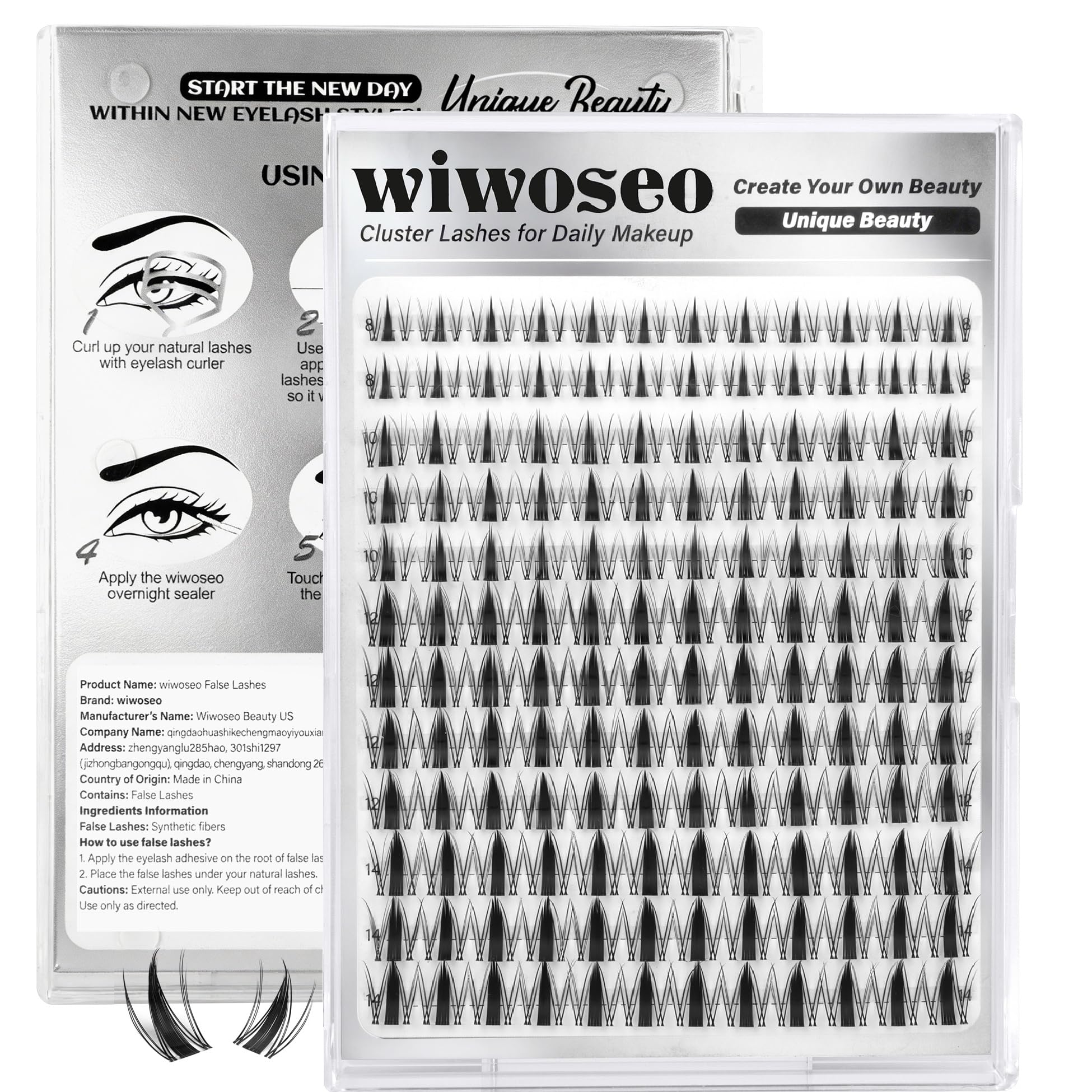 wiwoseo Manga Lash Clusters 8-14mm | D-Curl Fairy Spike Lashes with Clear Band