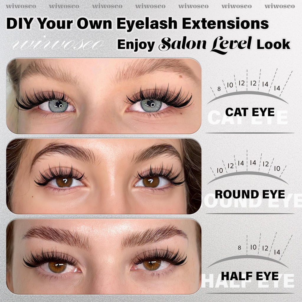 wiwoseo Manga Lash Clusters 8-14mm | D-Curl Fairy Spike Lashes with Clear Band