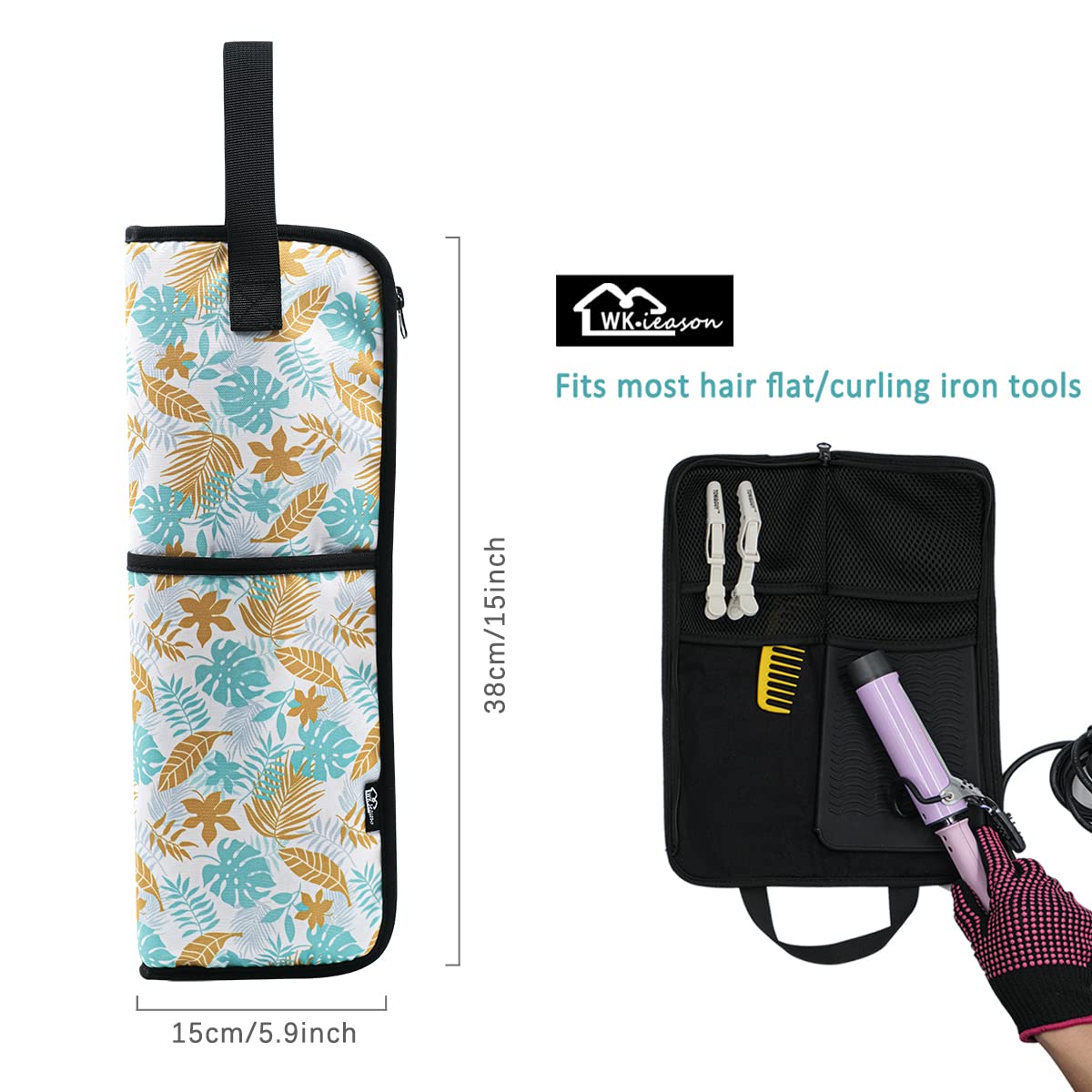 WK IEASON Hair Flat Iron Case Holder – Heat-Resistant Canvas Bag for Hair Tools