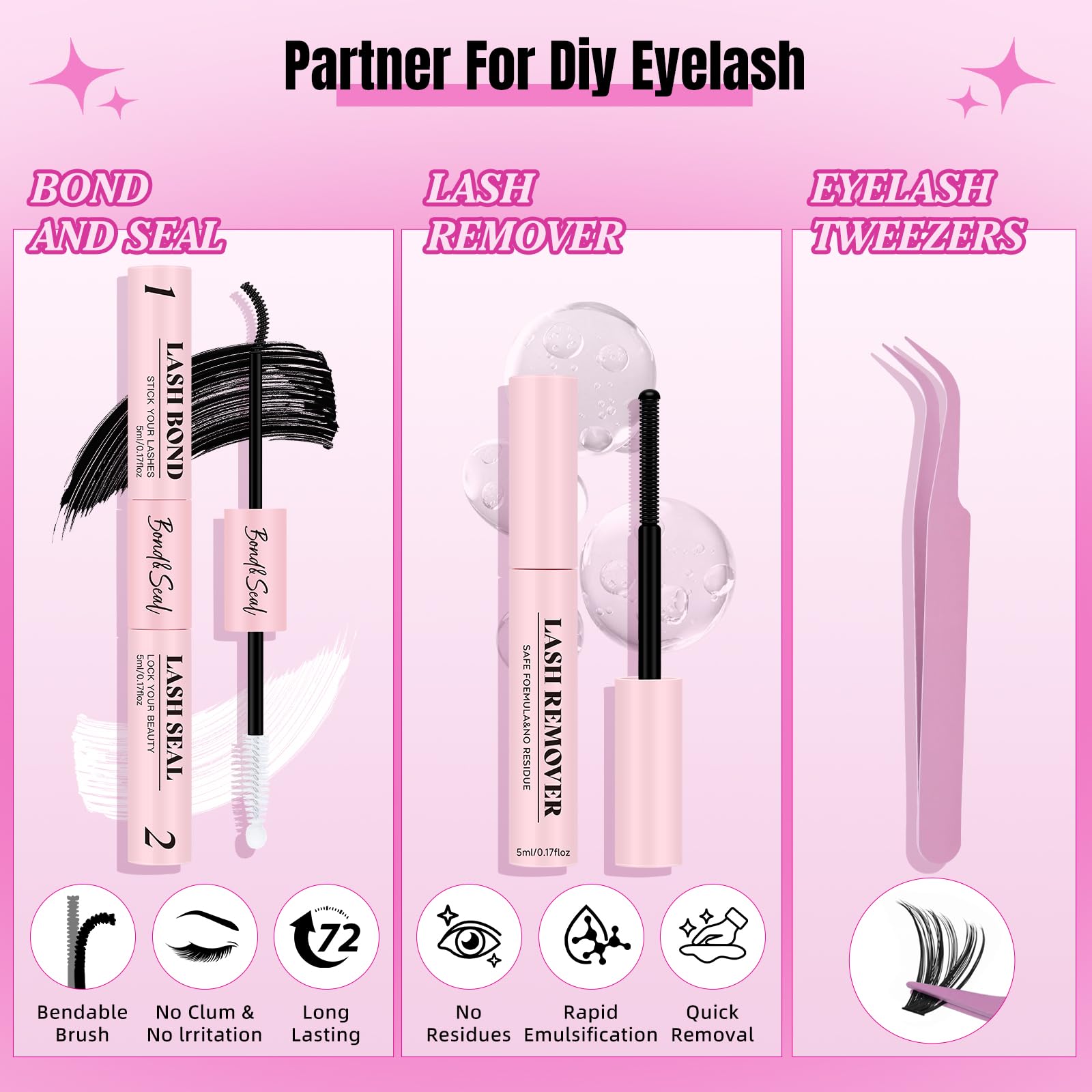 WLFRHD Lash Clusters Kit 320 Pcs – D Curl DIY Natural Wispy Lashes, Bond & Seal, Remover & Tweezers