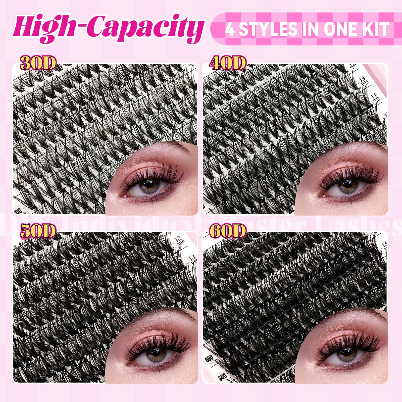 WLFRHD WLF Lash Clusters Kit — 640 Pcs D-Curl Extensions (9-16mm) with Bond, Remover & Tools