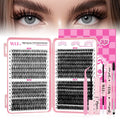 WLFRHD WLF Lash Clusters Kit — 640 Pcs D-Curl Extensions (9-16mm) with Bond, Remover & Tools