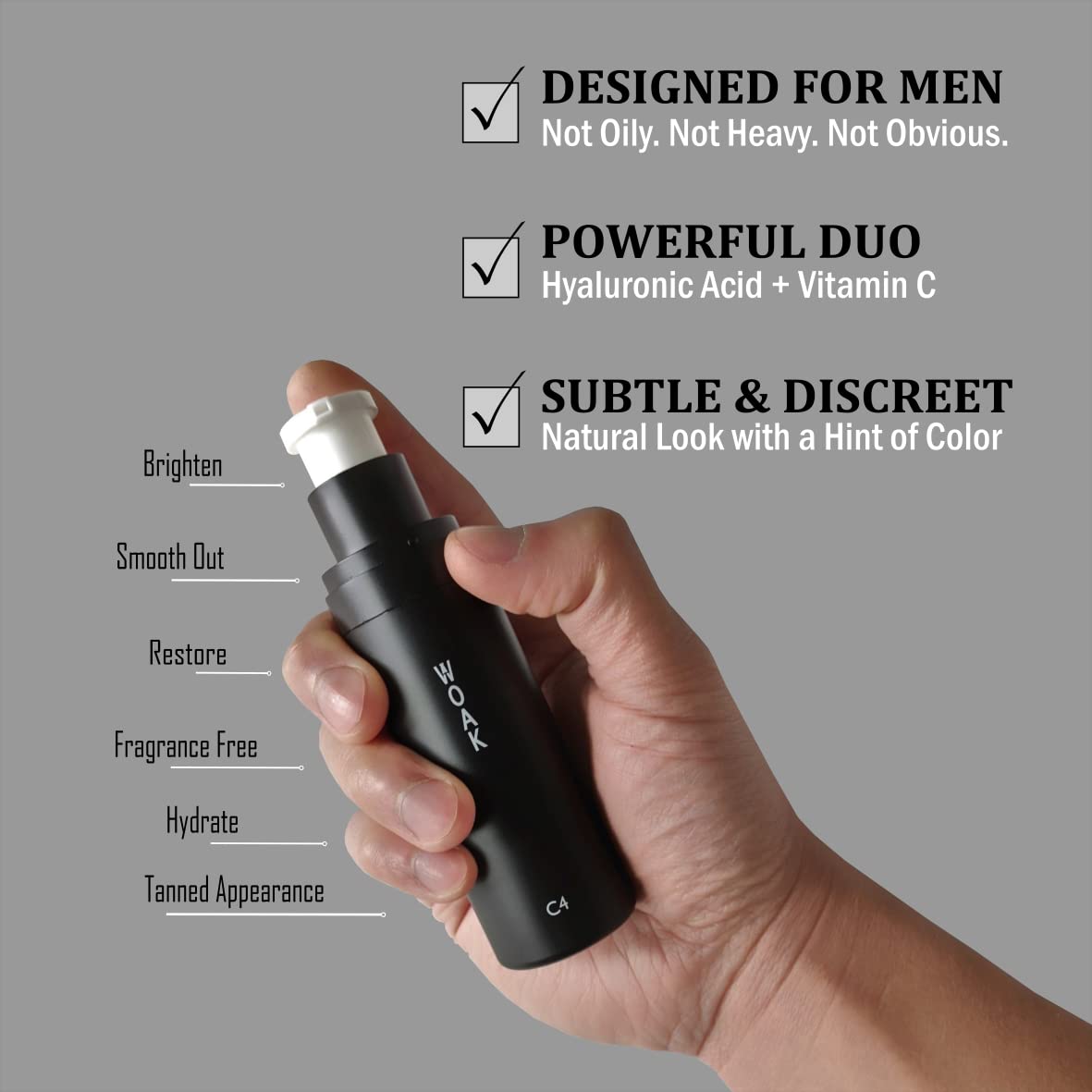 WOAK C4 Men’s Tinted Moisturizer – Color Correcting Hybrid Skincare (Tan)
