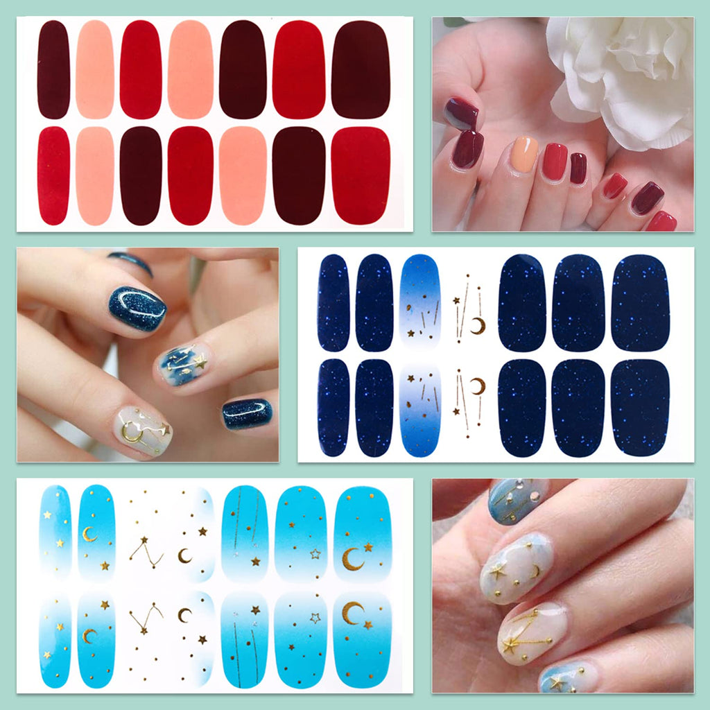 WOKOTO Moon Stars Nail Polish Strips – 20 Sheets Gradient Nail Wraps