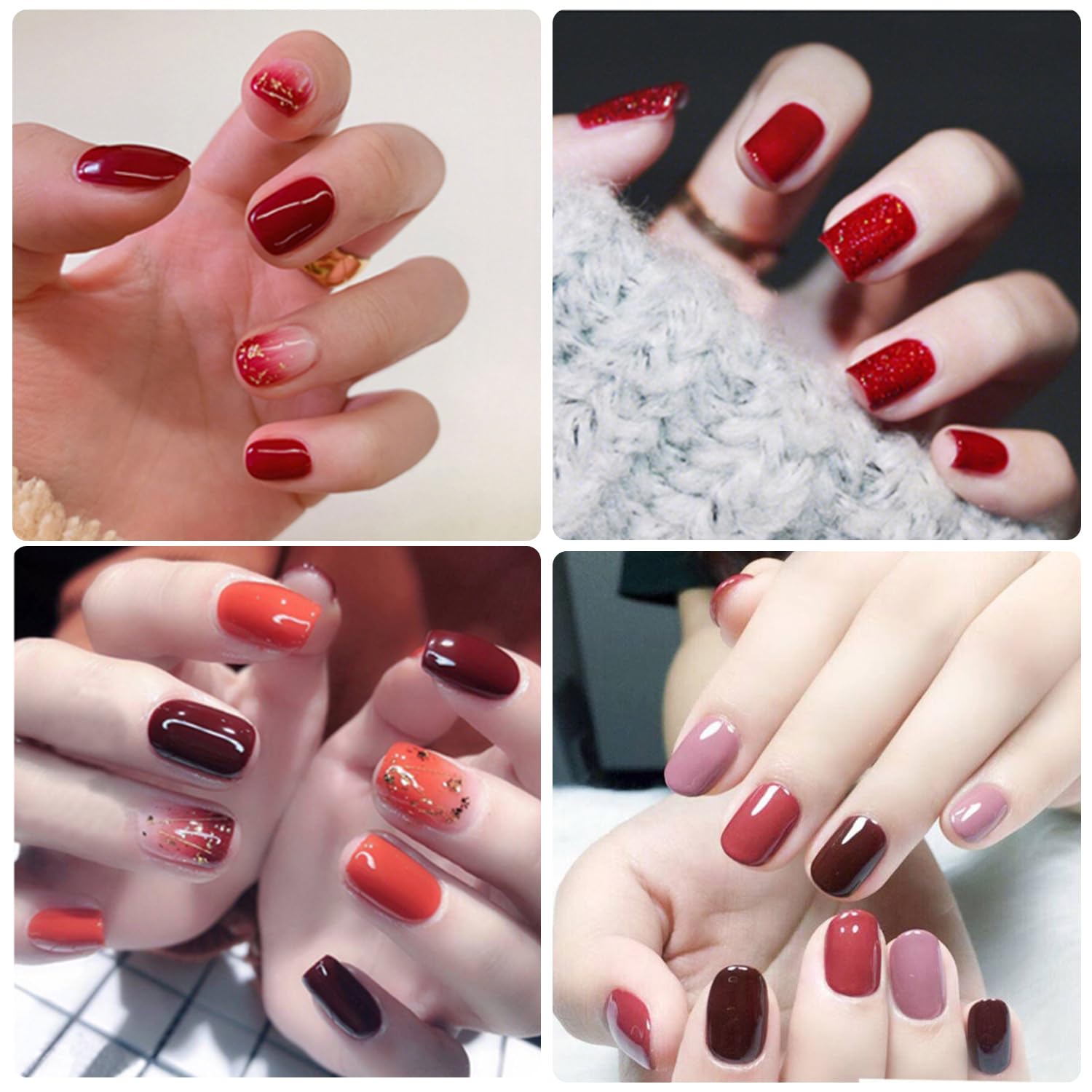 WOKOTO 20 Sheets Red Solid & Gradient Nail Polish Wraps – Easy Peel Semi-Gloss Nail Stickers