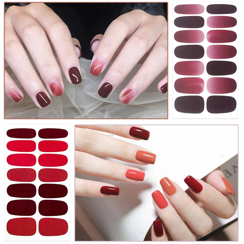 WOKOTO 20 Sheets Red Solid & Gradient Nail Polish Wraps – Easy Peel Semi-Gloss Nail Stickers