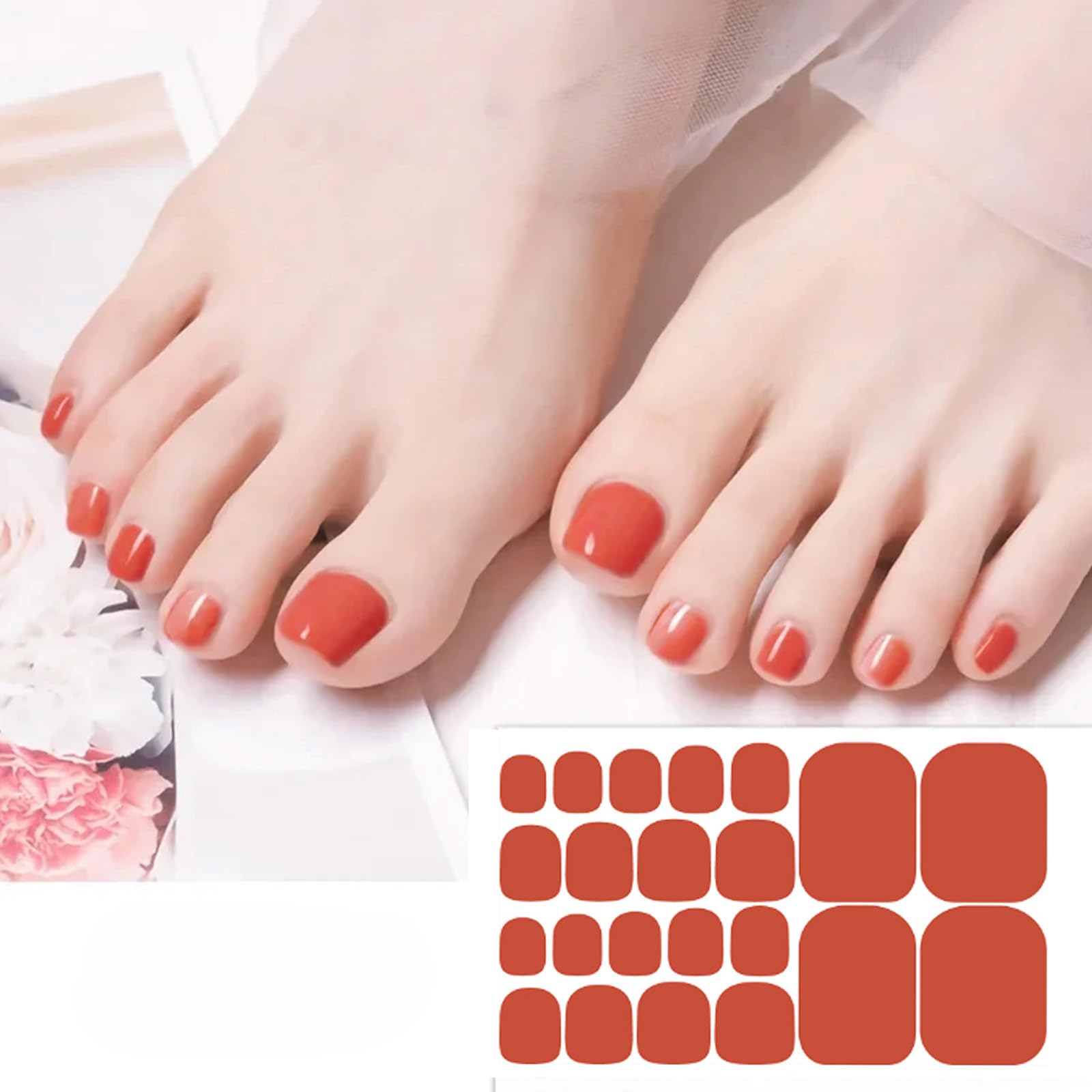 WOKOTO 20 Sheets Toe Nail Stickers – Pink & Red Solid Color Full Nail Wraps for Toes