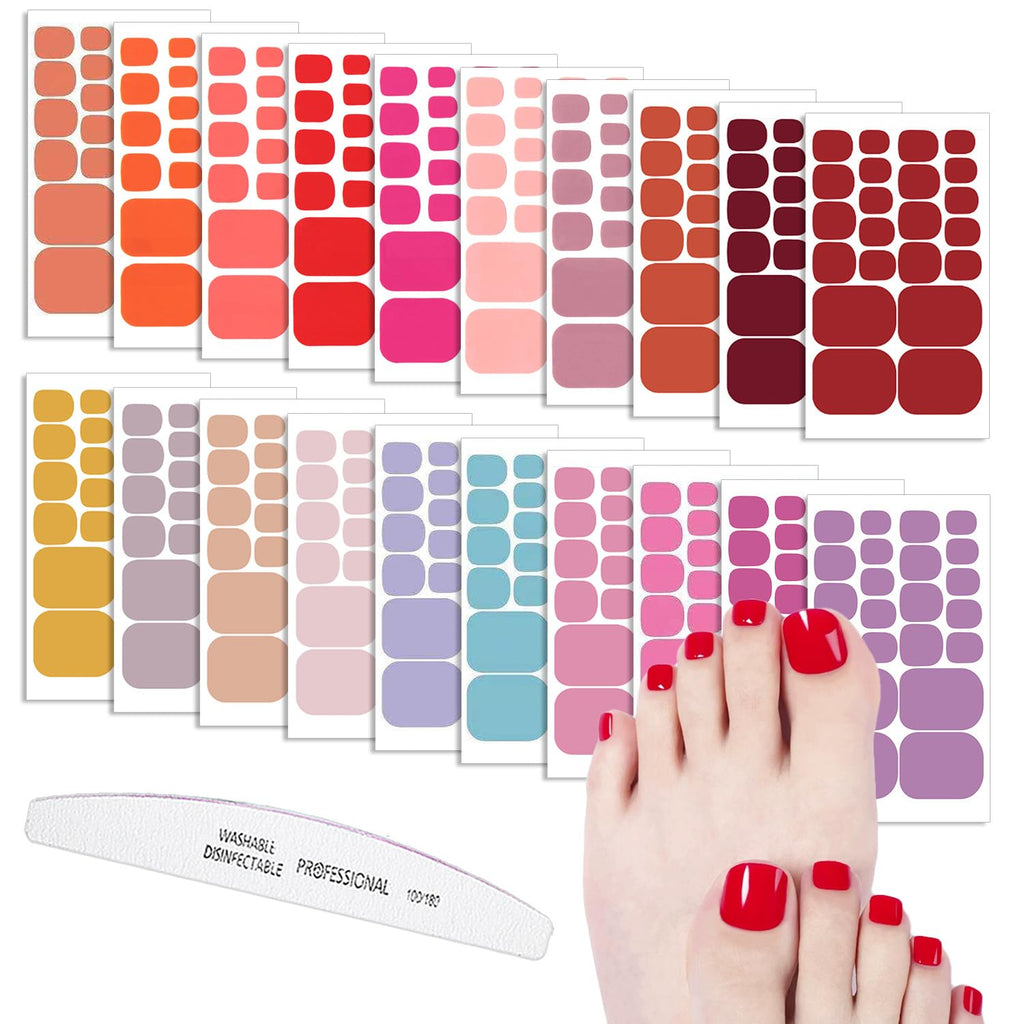 WOKOTO 20 Sheets Toe Nail Stickers – Pink & Red Solid Color Full Nail Wraps for Toes