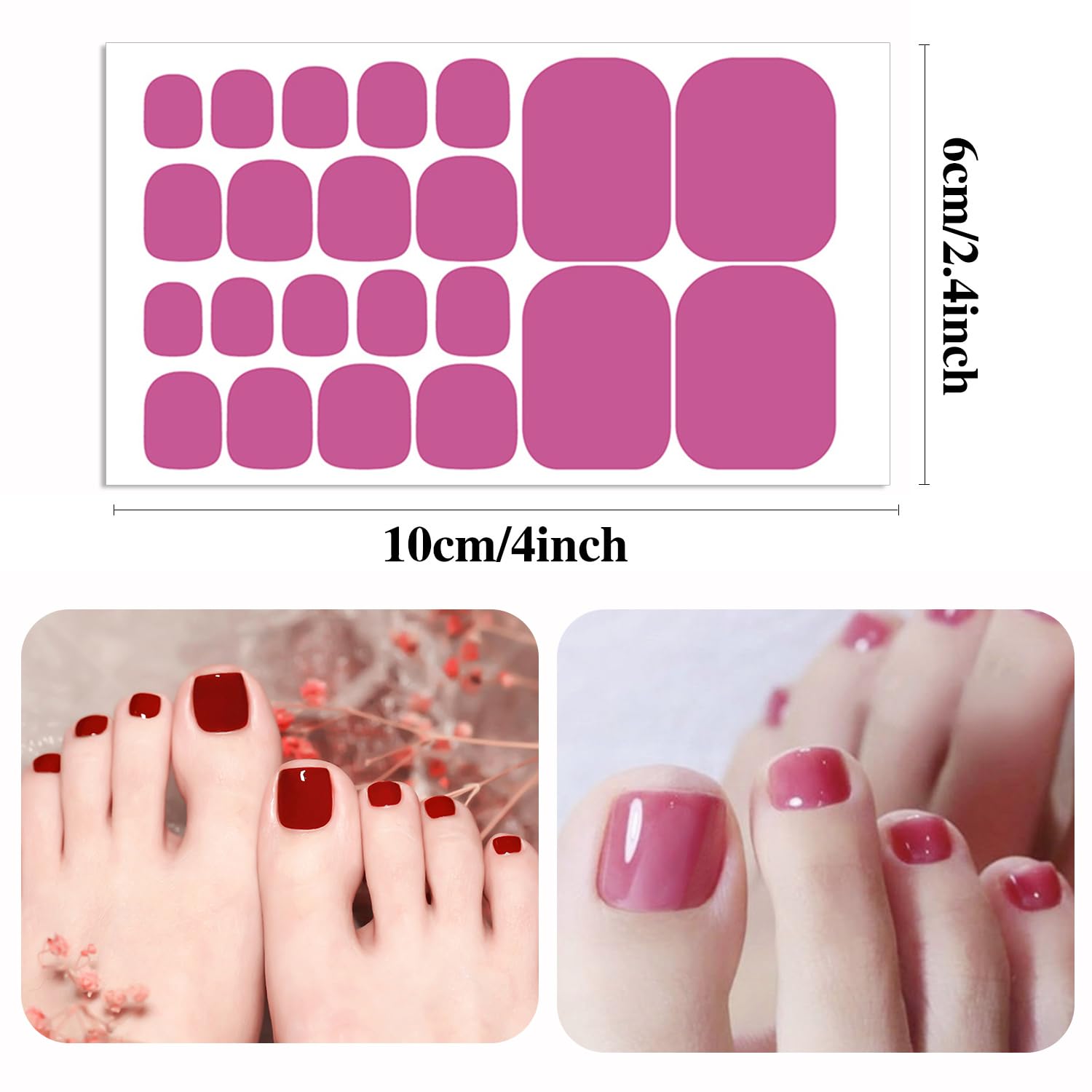 WOKOTO 20 Sheets Toe Nail Stickers – Pink & Red Solid Color Full Nail Wraps for Toes
