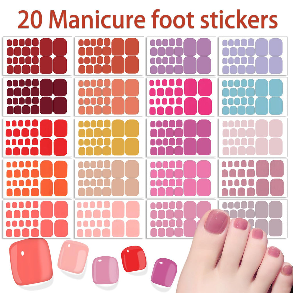 WOKOTO 20 Sheets Toe Nail Stickers – Pink & Red Solid Color Full Nail Wraps for Toes