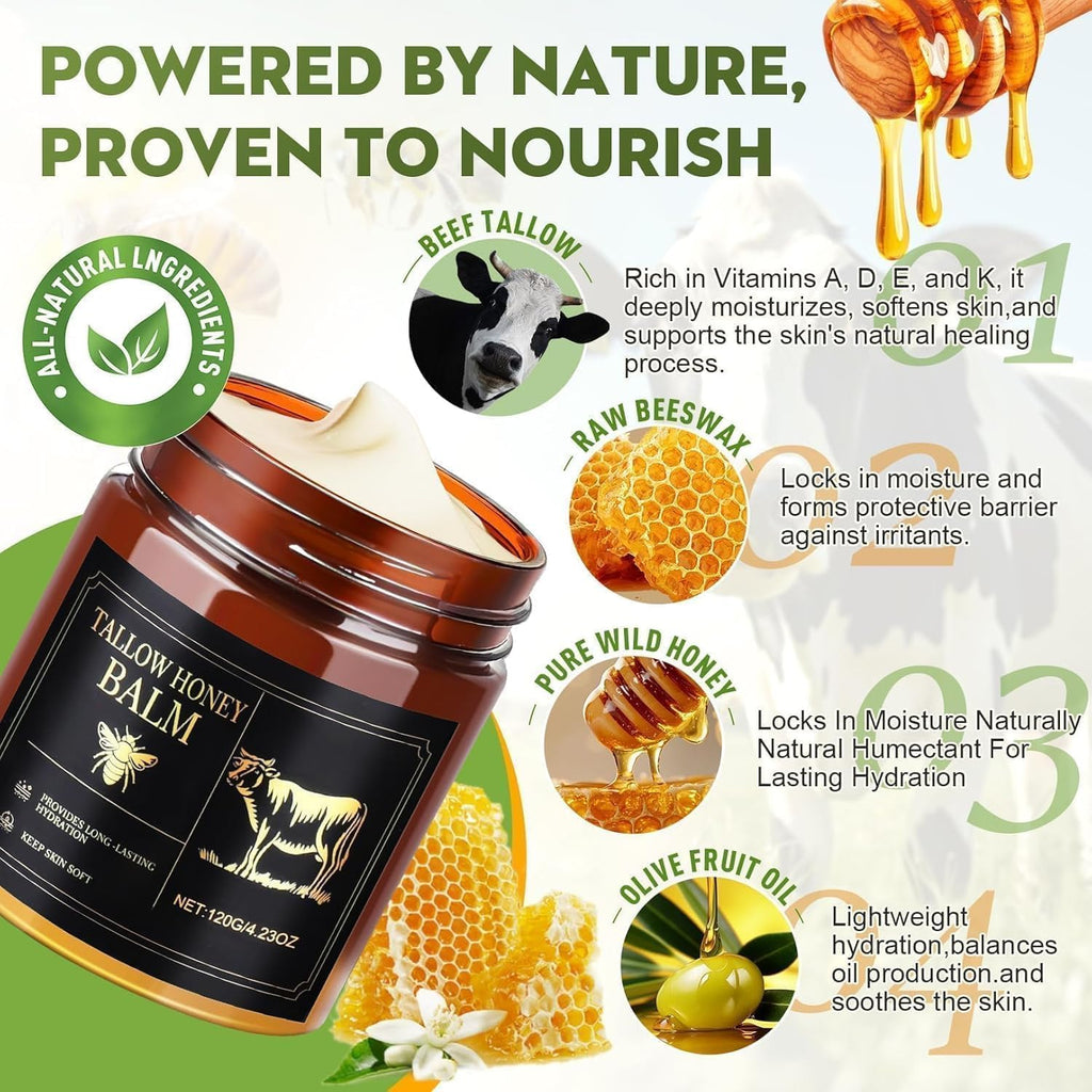 WOMEIKI Beef Tallow Moisturizer – Unscented Grass-Fed Face & Body Balm with Honey & Beeswax