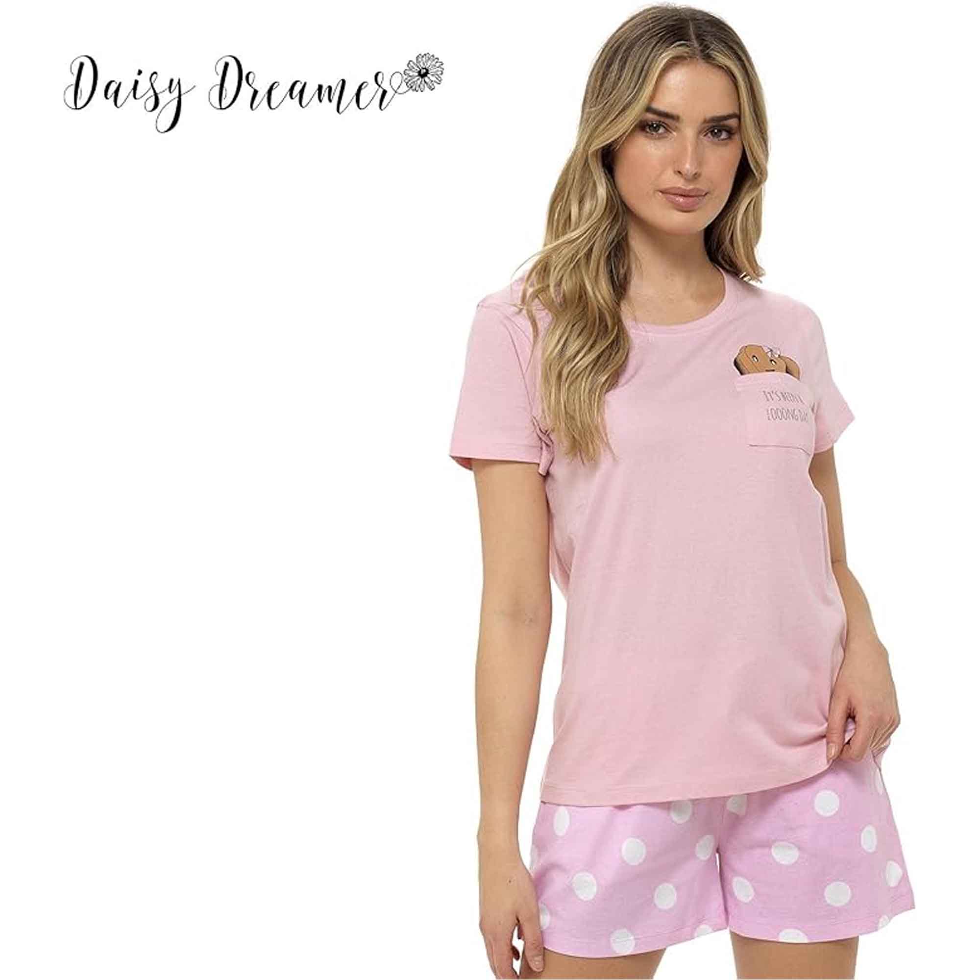 Daisy Dreamer Womens Cotton Sausage Dog Print T Shirt And Shorts Pyjama Set For Summer